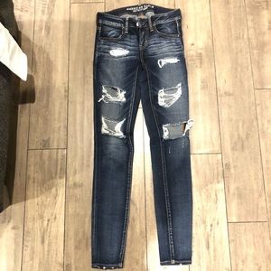 American Eagle dark wash distressed skinny jeans